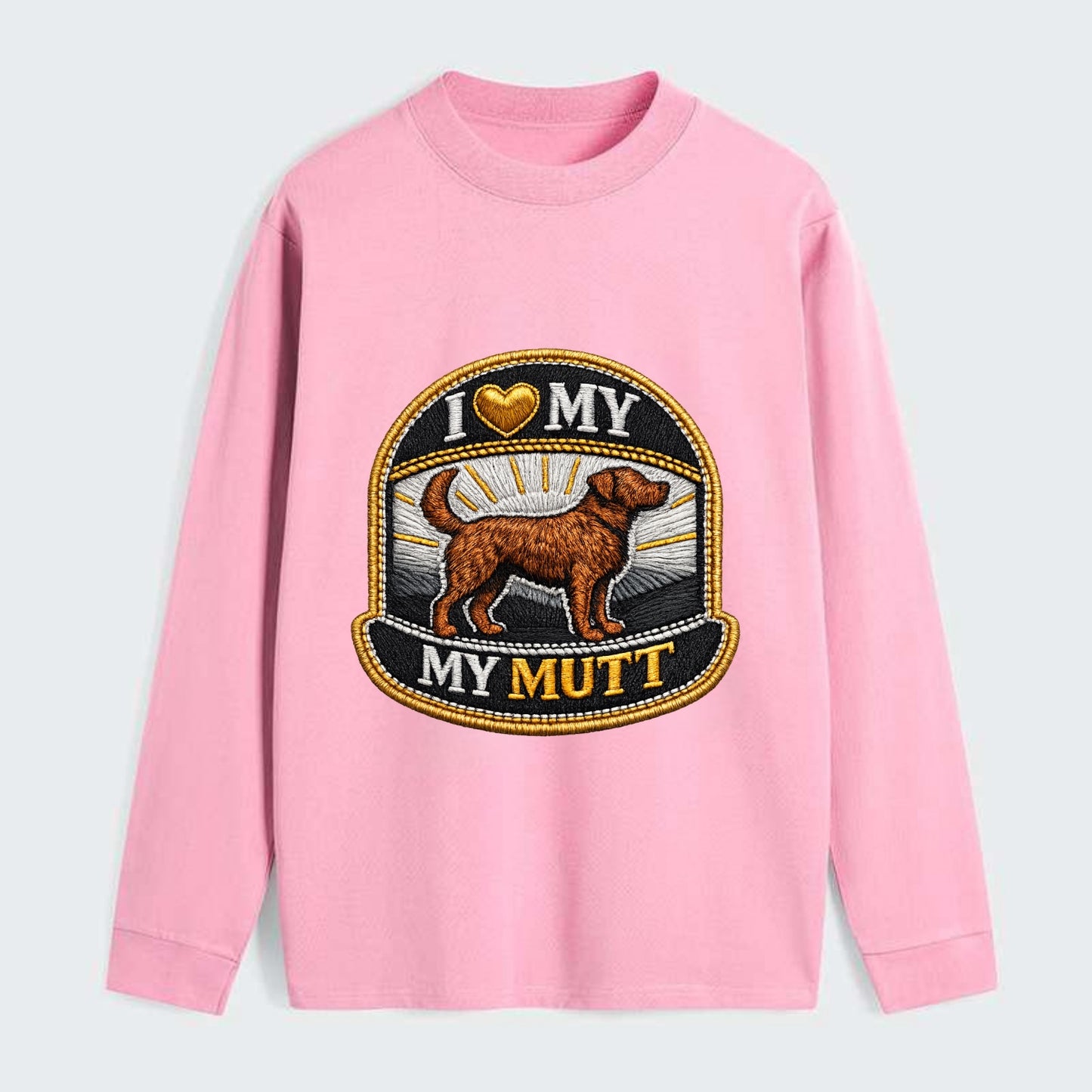 I LOVE MY MUTT - mixed breed silhouette in brown , rescue pride - Classic Long Sleeve Shirt - Pink