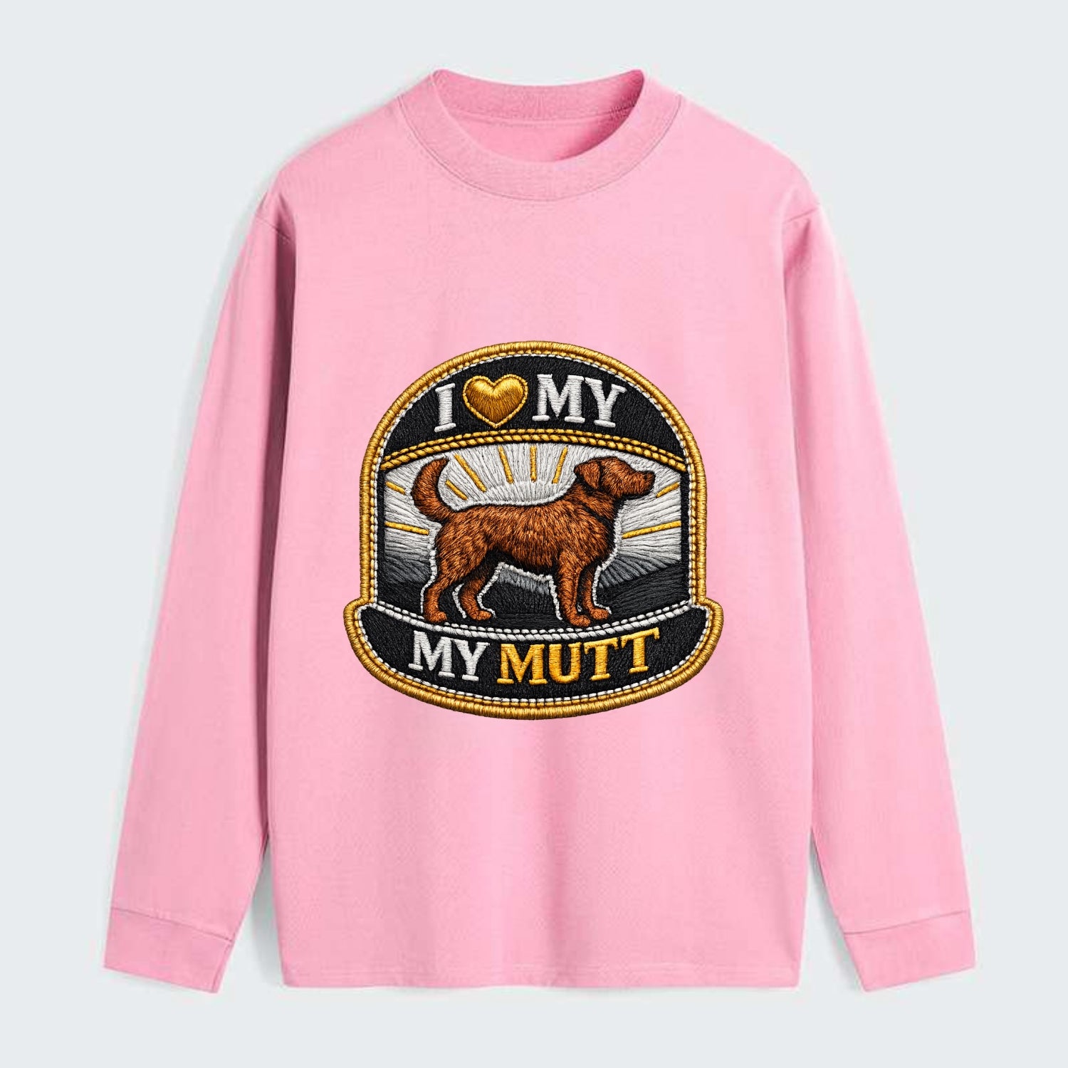 I LOVE MY MUTT - mixed breed silhouette in brown , rescue pride - Classic Long Sleeve Shirt - Pink