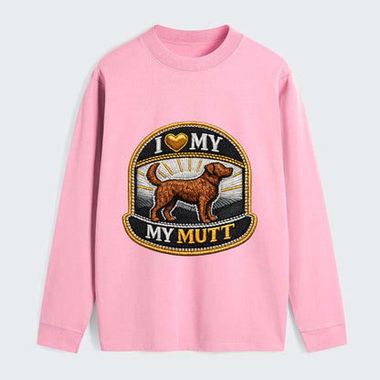I LOVE MY MUTT - mixed breed silhouette in brown , rescue pride - Classic Long Sleeve Shirt - Pink