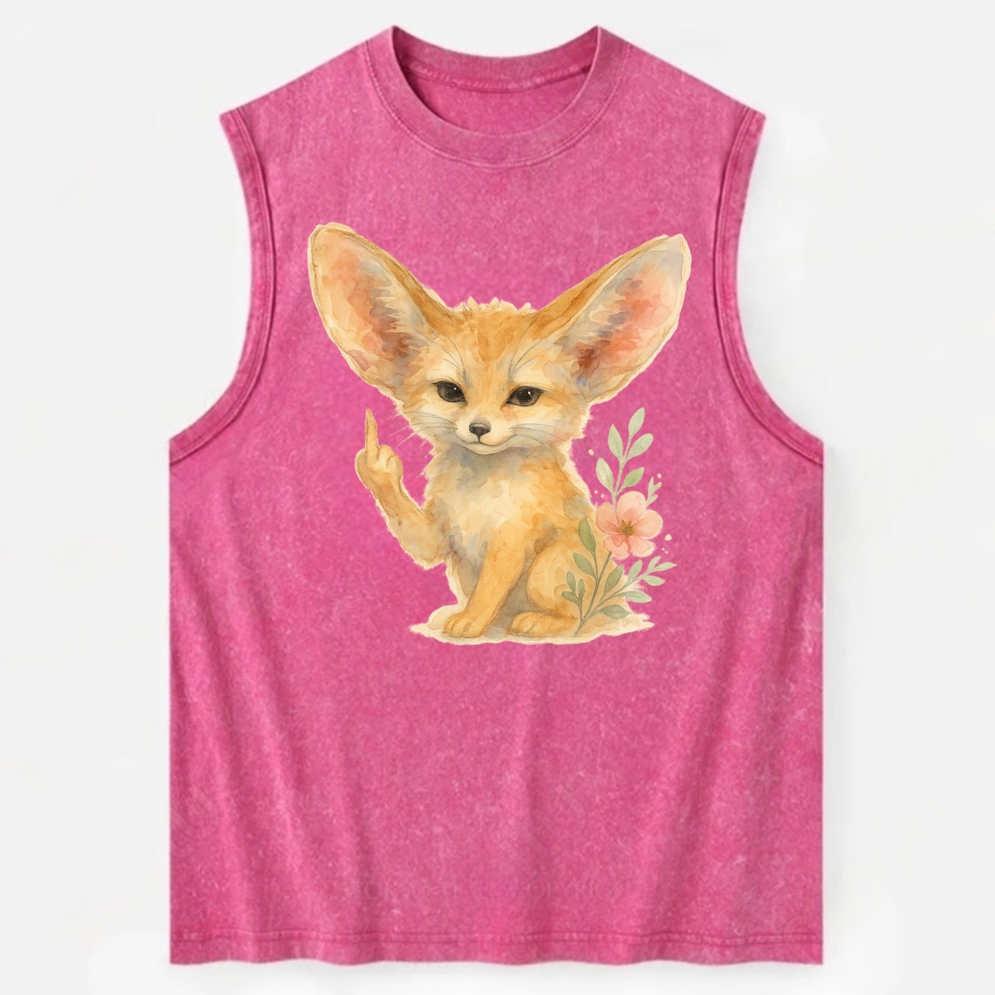 tiny fennec fox with oversized ears, one small paw raised in sass - Vintage Washed Tank - Pink