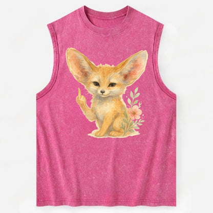 tiny fennec fox with oversized ears, one small paw raised in sass - Vintage Washed Tank - Pink
