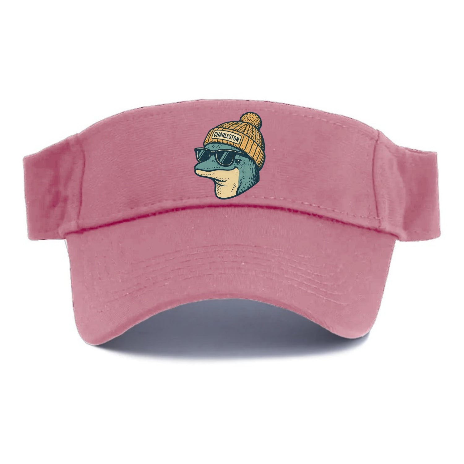 Charleston Dolphin wearing Charleston beanie with pom pom and wayfarer sunglasses - Visor - Pink