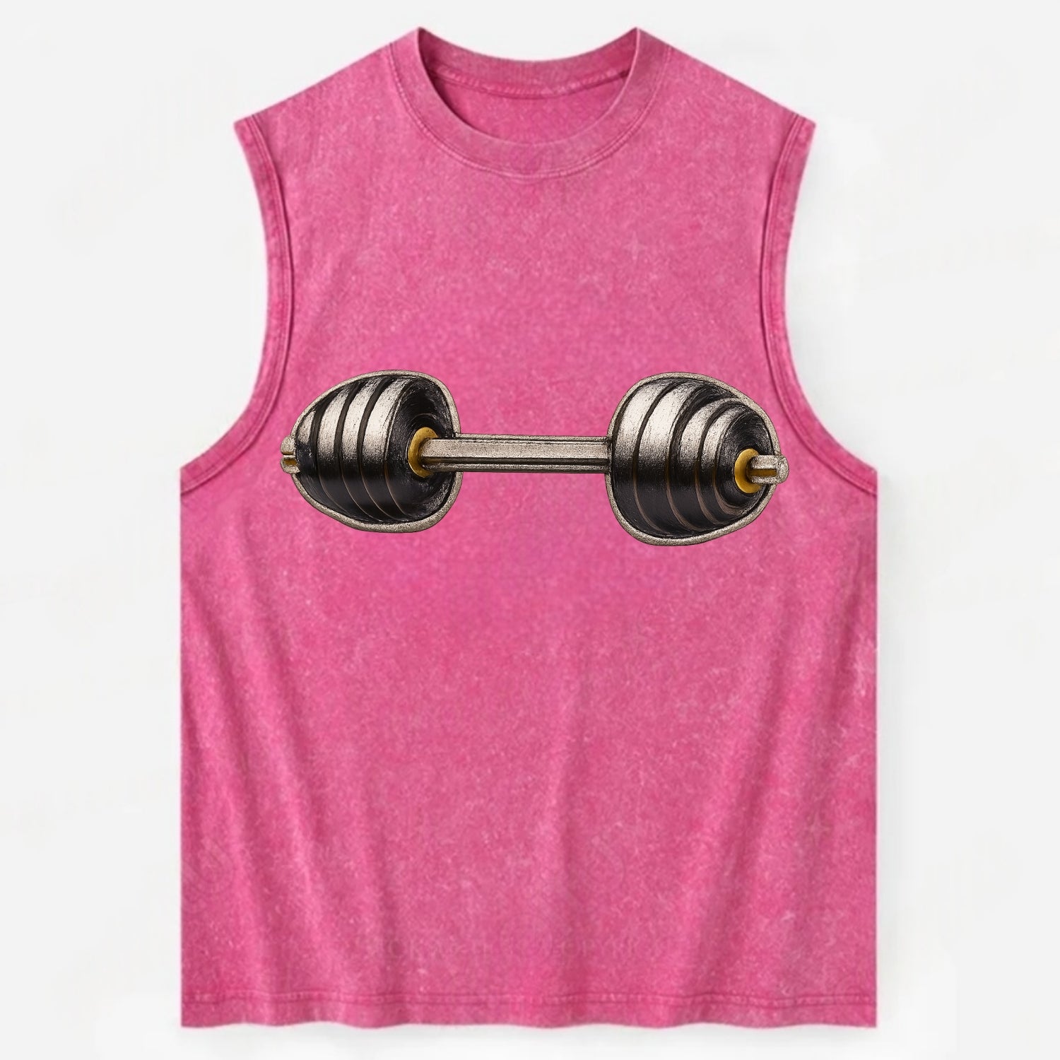 WEIGHTLIFTING BARBELL - heavy barbell with plates in silver and black , iron - Vintage Washed Tank - Pink
