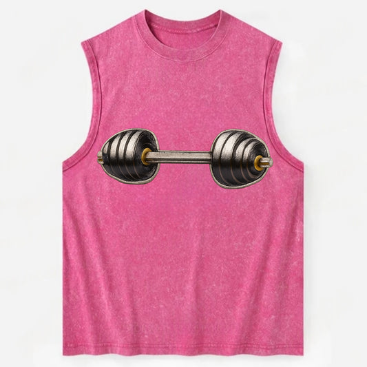 WEIGHTLIFTING BARBELL - heavy barbell with plates in silver and black , iron - Vintage Washed Tank - Pink