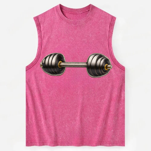 WEIGHTLIFTING BARBELL - heavy barbell with plates in silver and black , iron - Vintage Washed Tank