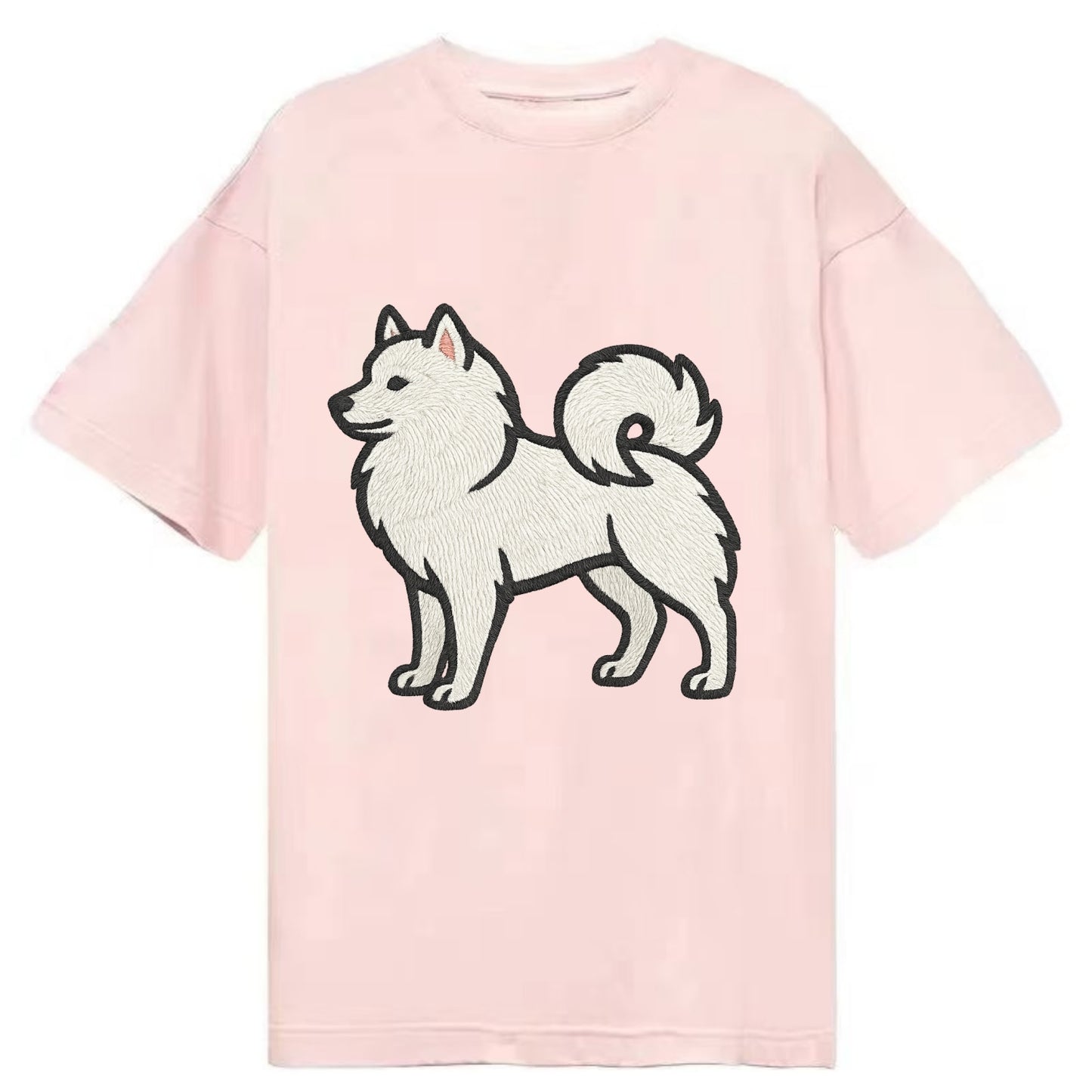 American Eskimo Dog - White spitz embroidered standing design - Classic T-shirt - Pink