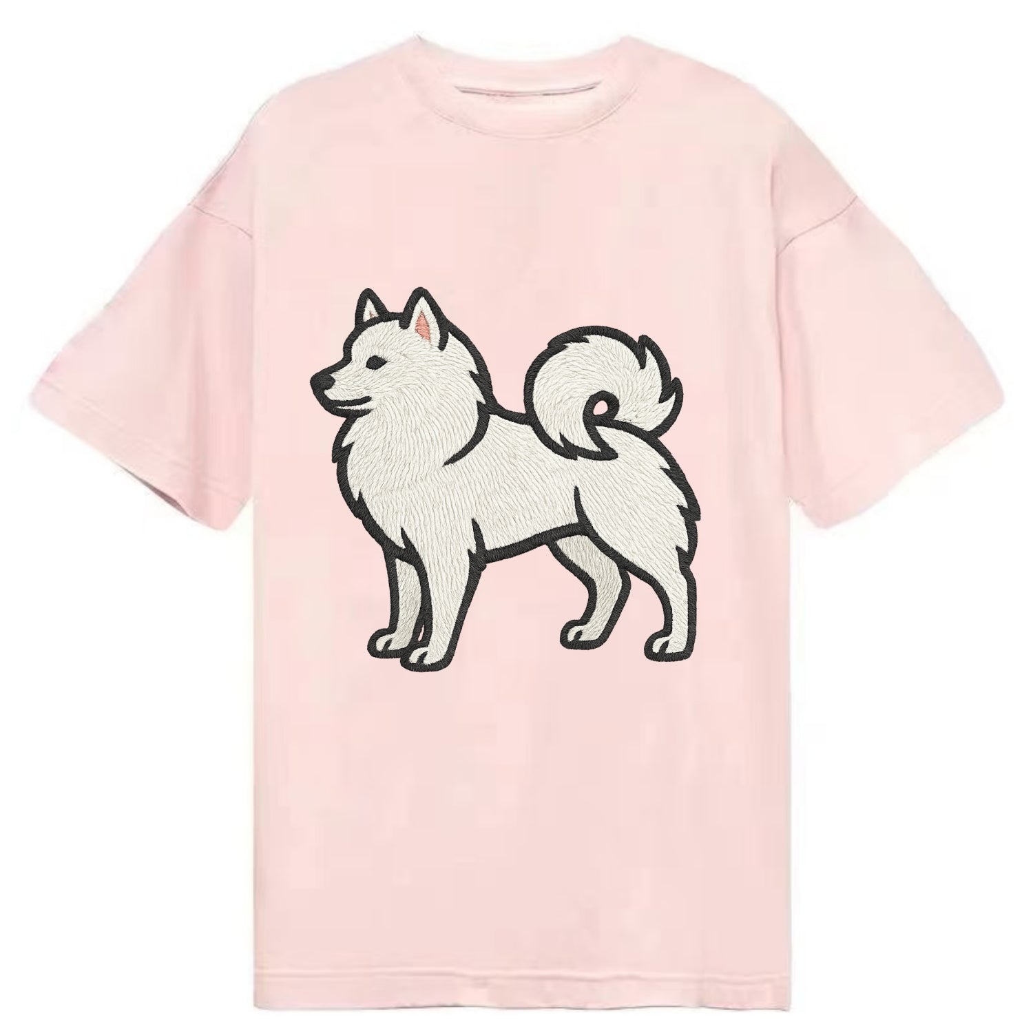 American Eskimo Dog - White spitz embroidered standing design - Classic T-shirt - Pink