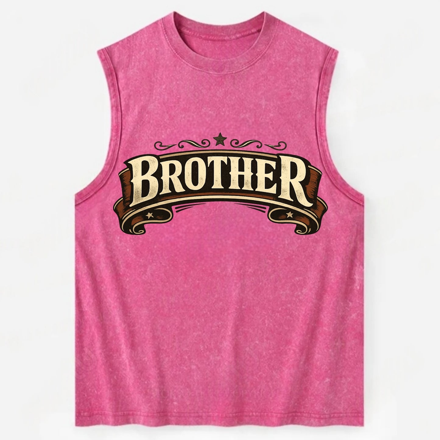 Bold typography design - "BROTHER" - male bond, brotherhood - Vintage Washed Tank - Pink