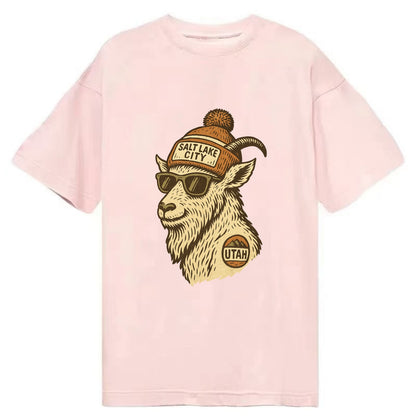 Utah Mountain Goat wearing Salt Lake City beanie with pom pom and wayfarer - Classic T-shirt - Pink