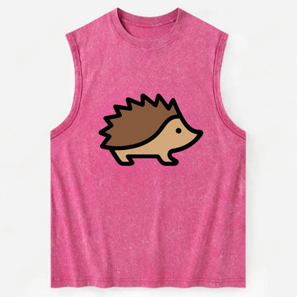 Hedgehog - Brown spiky back flat side profile - Vintage Washed Tank - Pink