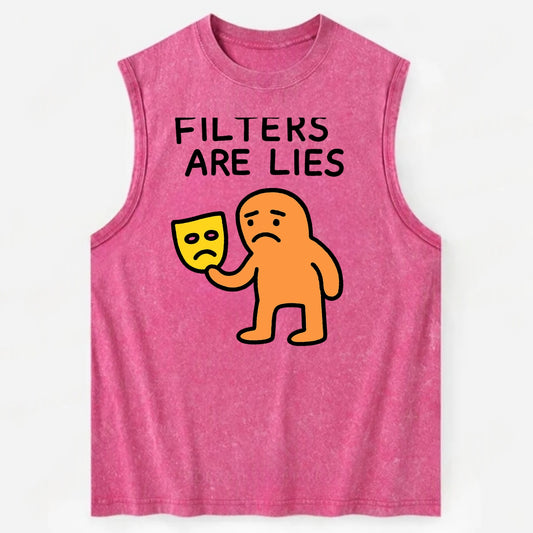 FILTERS ARE LIES | Mask arguing with face - Vintage Washed Tank - Pink