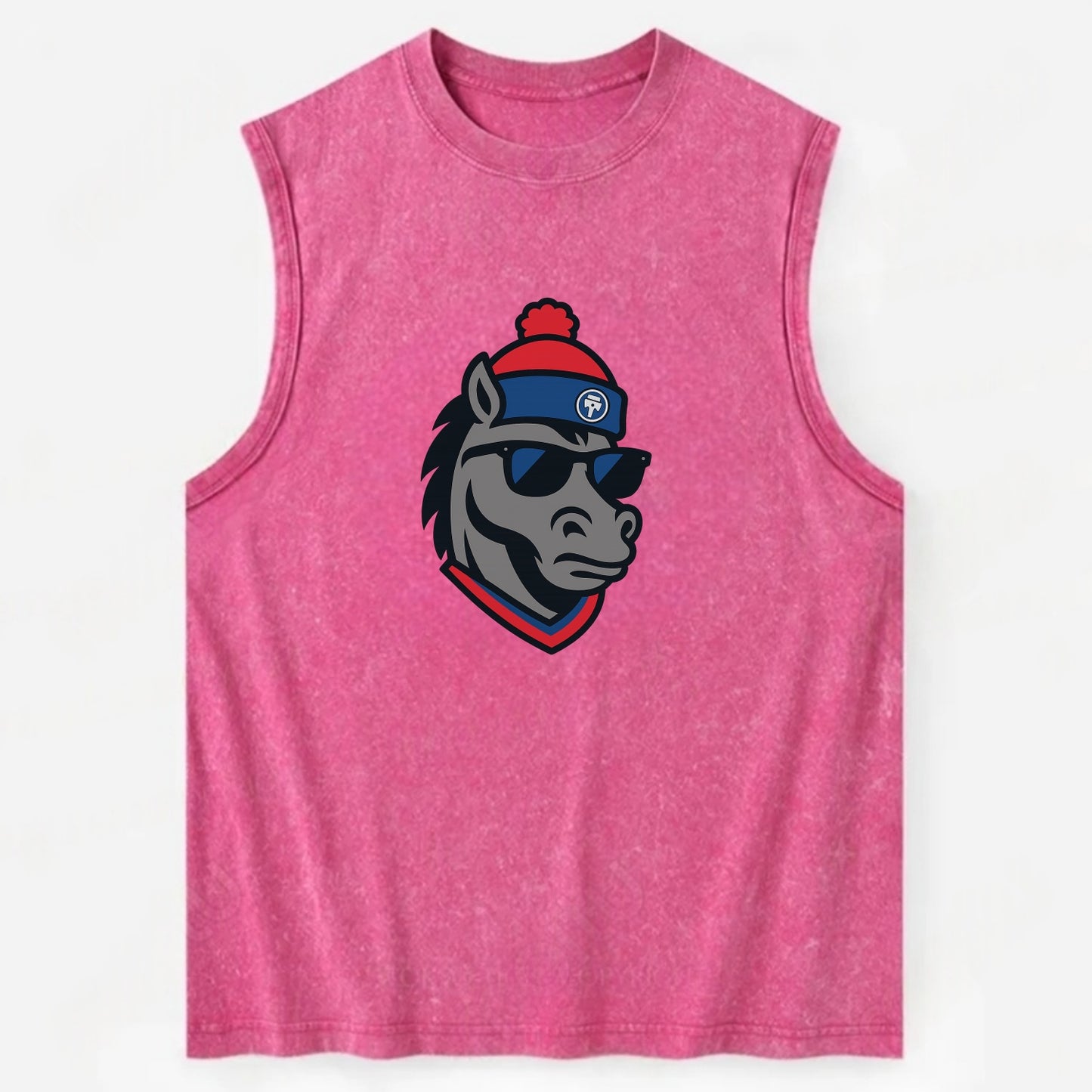 Detroit Stallion wearing Pistons red and blue beanie with piston patch and - Vintage Washed Tank - Pink
