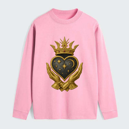 Hammered bronze warrior crown anchoring a dark steel heart with - Classic Long Sleeve Shirt - Pink