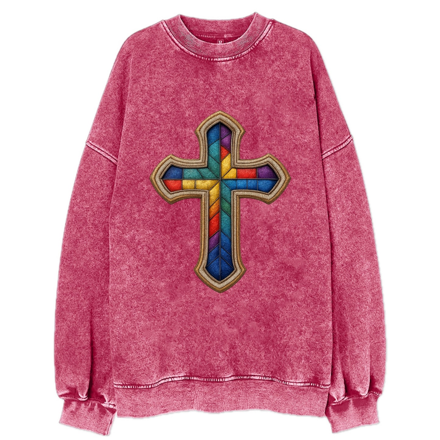 Stained Glass Cross  - Vintage Sweatshirt - Pink