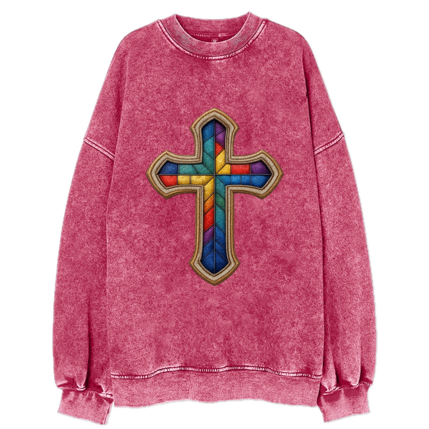 Stained Glass Cross  - Vintage Sweatshirt - Pink