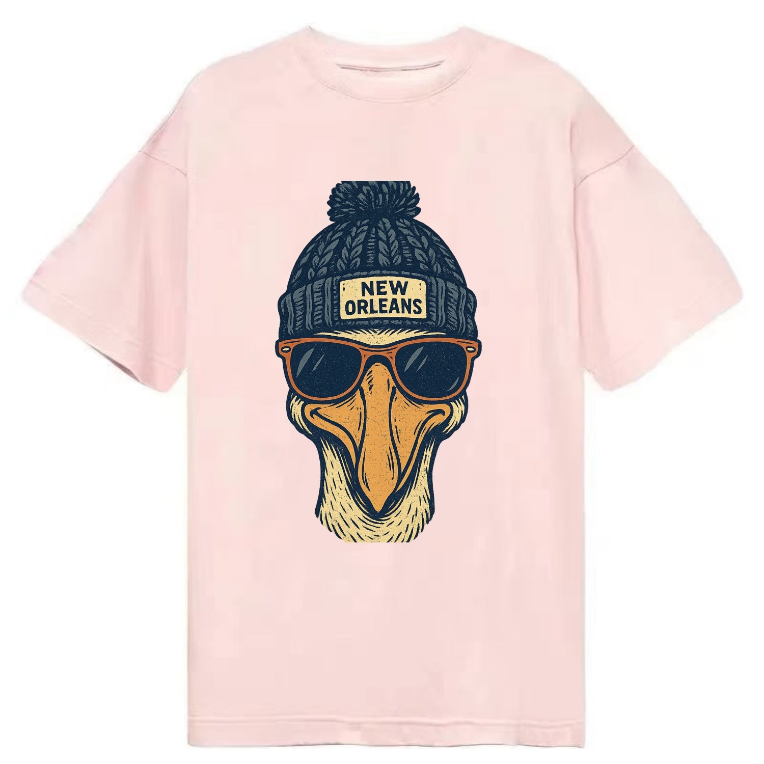 New Orleans Pelican wearing New Orleans beanie with pom pom and wayfarer - Classic T-shirt - Pink