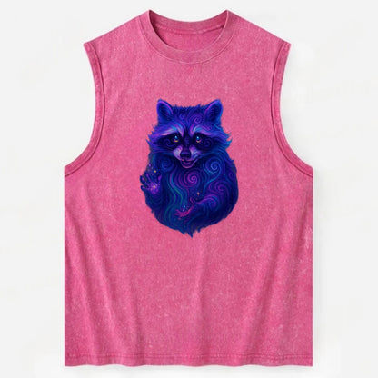 Playful raccoon with mask swirling in hypnotic patterns, neon purple and - Vintage Washed Tank - Pink