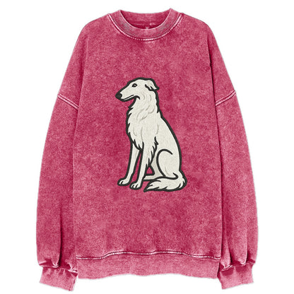 Borzoi - White embroidered sitting pose - Vintage Sweatshirt - Pink