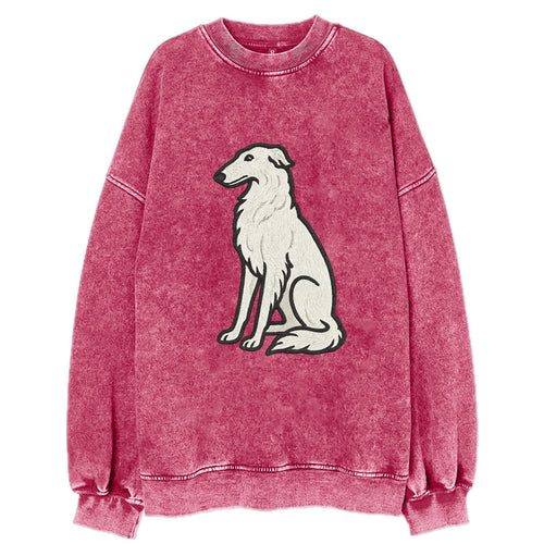 Borzoi - White embroidered sitting pose - Vintage Sweatshirt