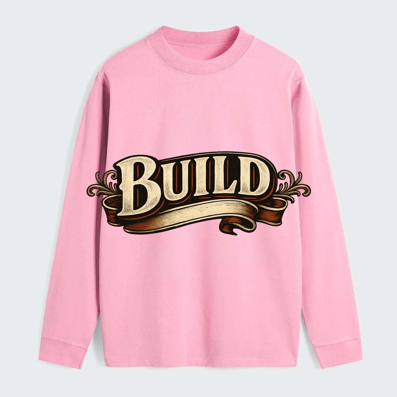 Bold typography design - "BUILD" - constructing, making real - Classic Long Sleeve Shirt - Pink