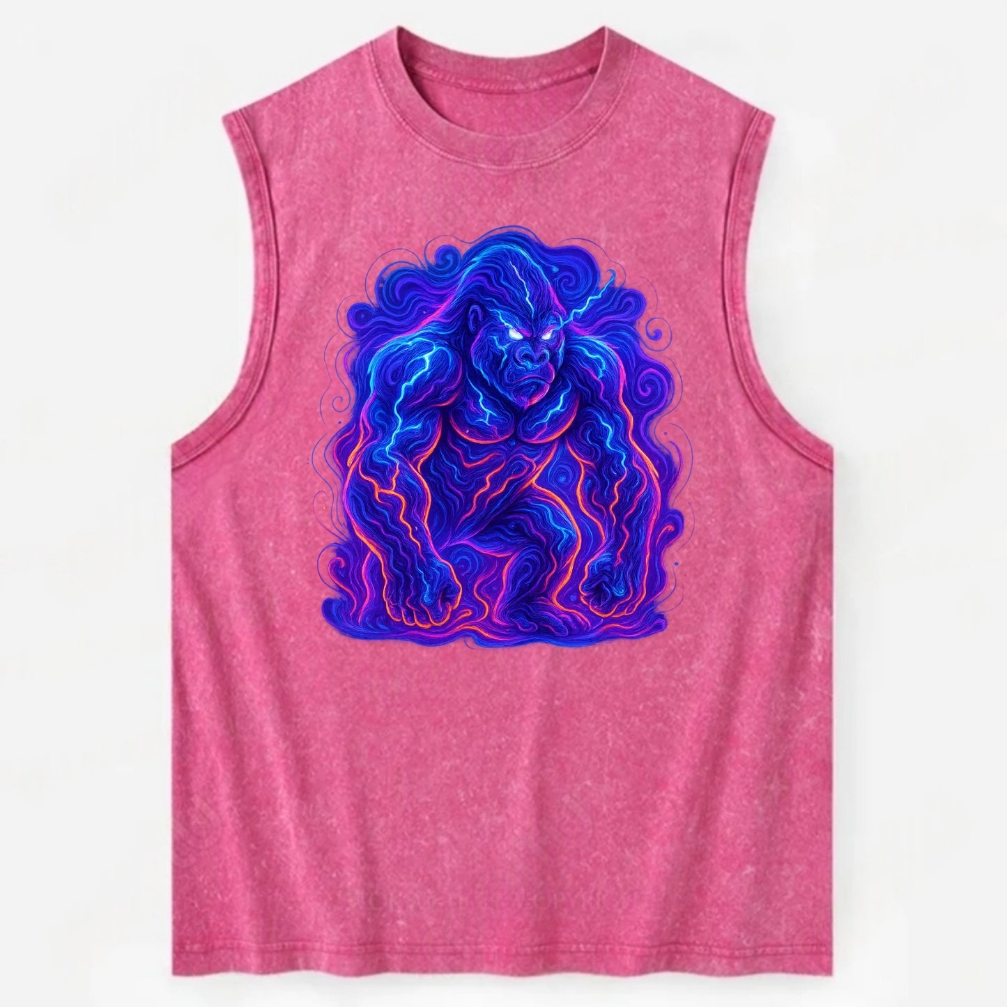 Mighty gorilla with electricity flowing through defined muscles, lightning - Vintage Washed Tank - Pink