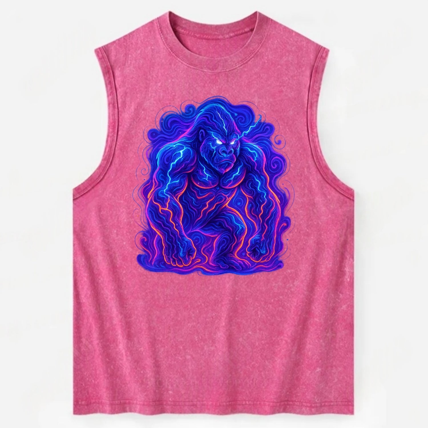 Mighty gorilla with electricity flowing through defined muscles, lightning - Vintage Washed Tank - Pink