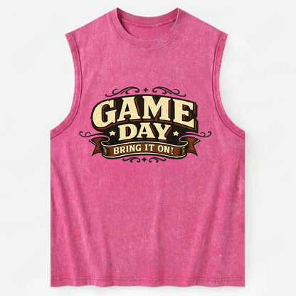 Bold typography design - "GAME DAY" - competition ready, bring it on - Vintage Washed Tank - Pink