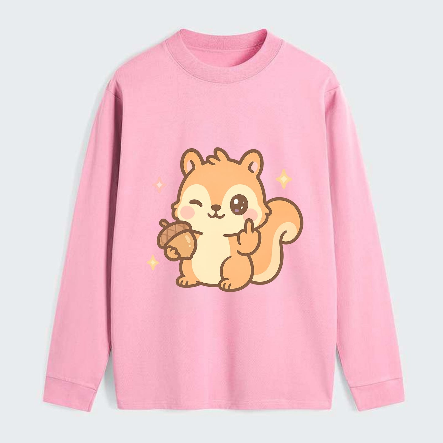 sweet squirrel holding acorn in one paw, flipping off with the other - Classic Long Sleeve Shirt - Pink