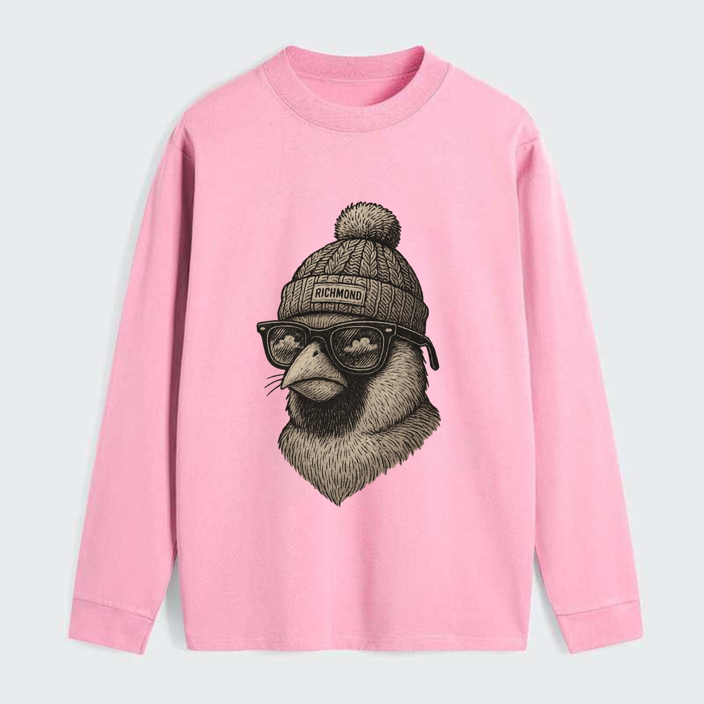 Virginia Cardinal wearing Richmond beanie with pom pom and wayfarer - Classic Long Sleeve Shirt - Pink