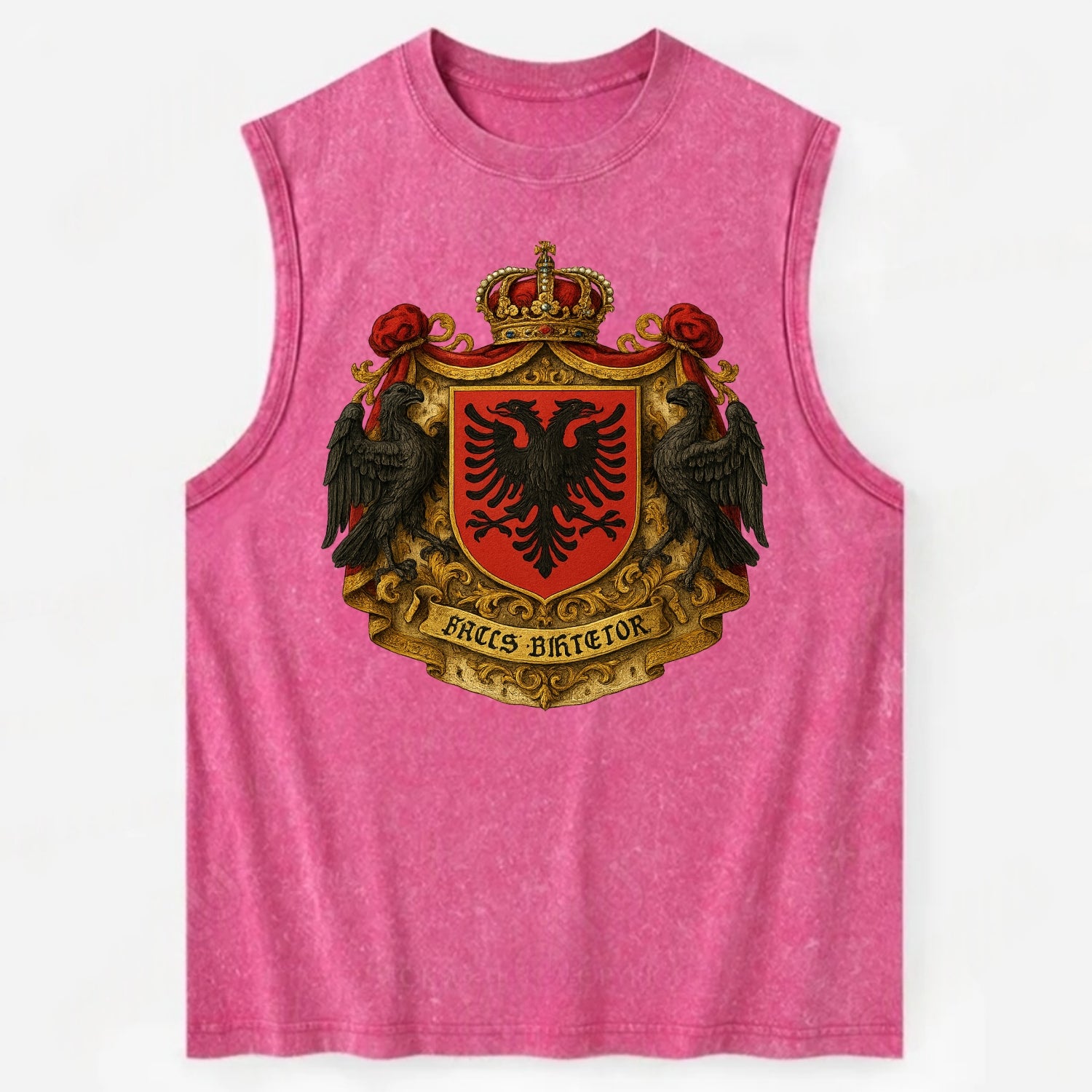Albania Double Eagle Emblem  - Vintage Washed Tank - Pink