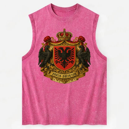 Albania Double Eagle Emblem  - Vintage Washed Tank - Pink