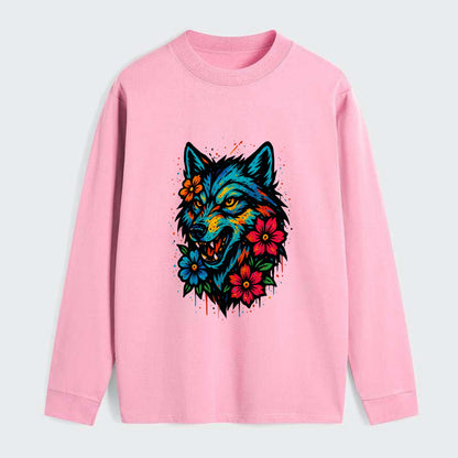 Floral Wolf Garden  - Classic Long Sleeve Shirt - Pink