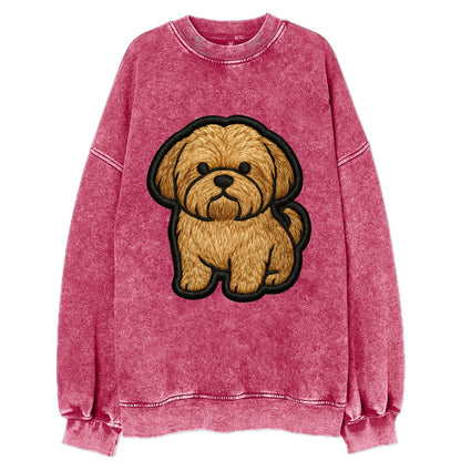 Shih Tzu - Minimalist fluffy design with - Vintage Sweatshirt - Pink