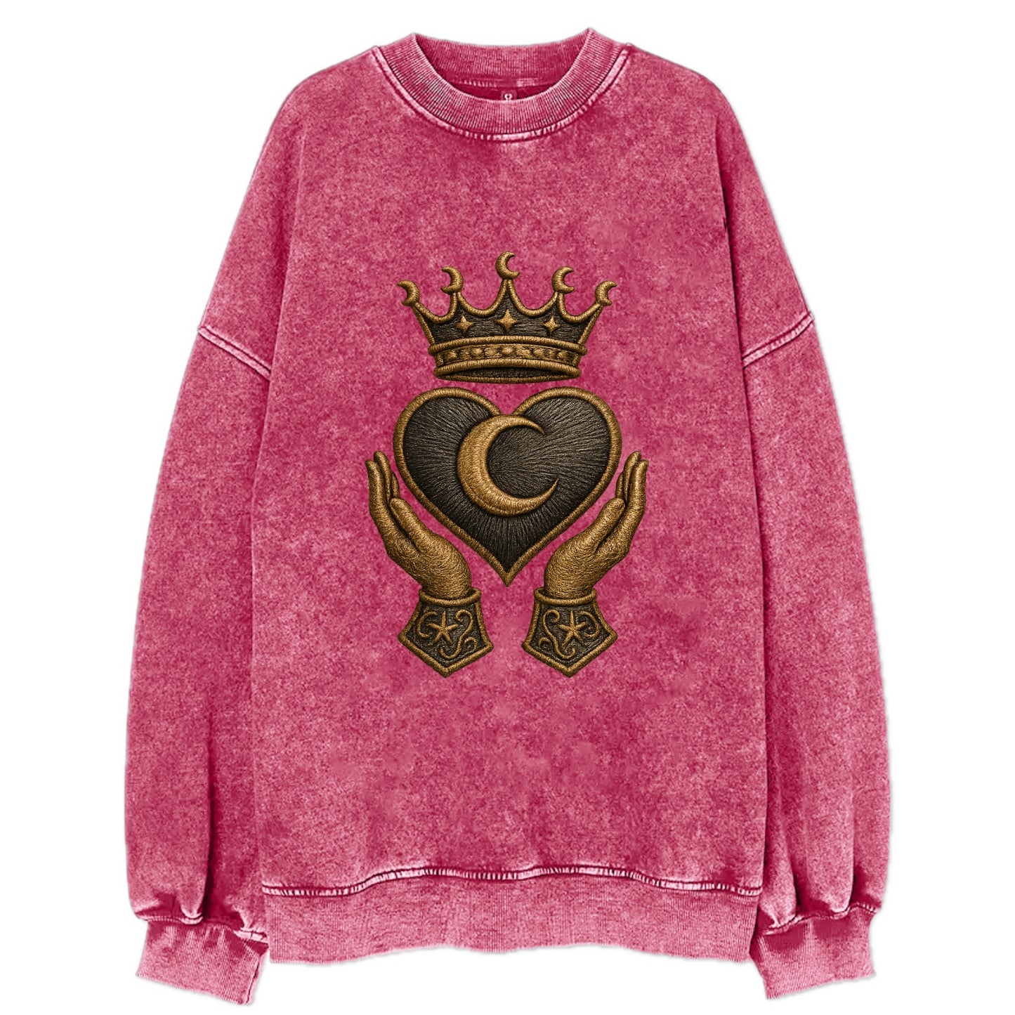 Moonlit crescent crown cradling a hematite heart with stargazer hands cupped - Vintage Sweatshirt - Pink