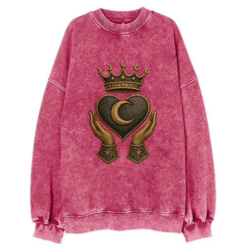 Moonlit crescent crown cradling a hematite heart with stargazer hands cupped - Vintage Sweatshirt