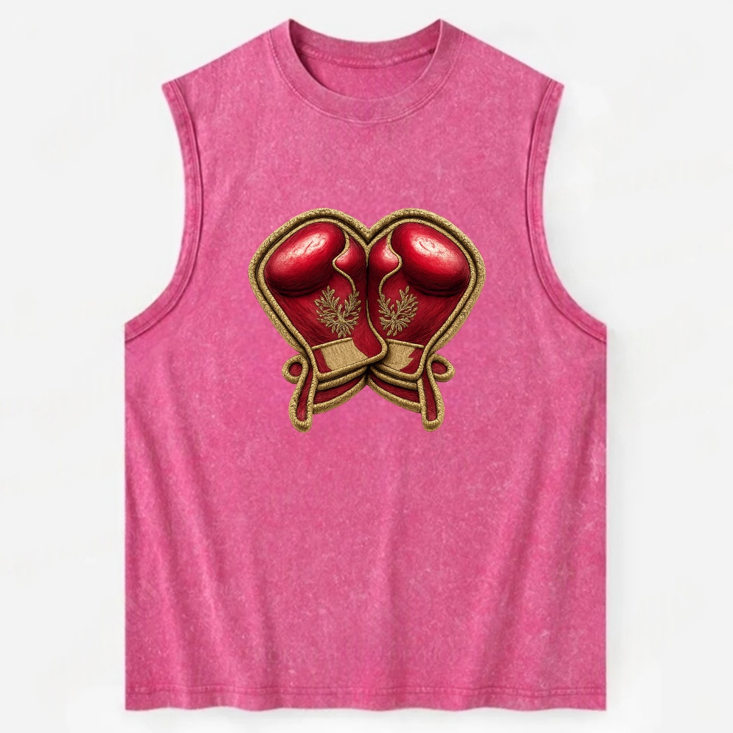 Embroidered patch design - BOXING GLOVES - red boxing gloves crossed in - Vintage Washed Tank - Pink