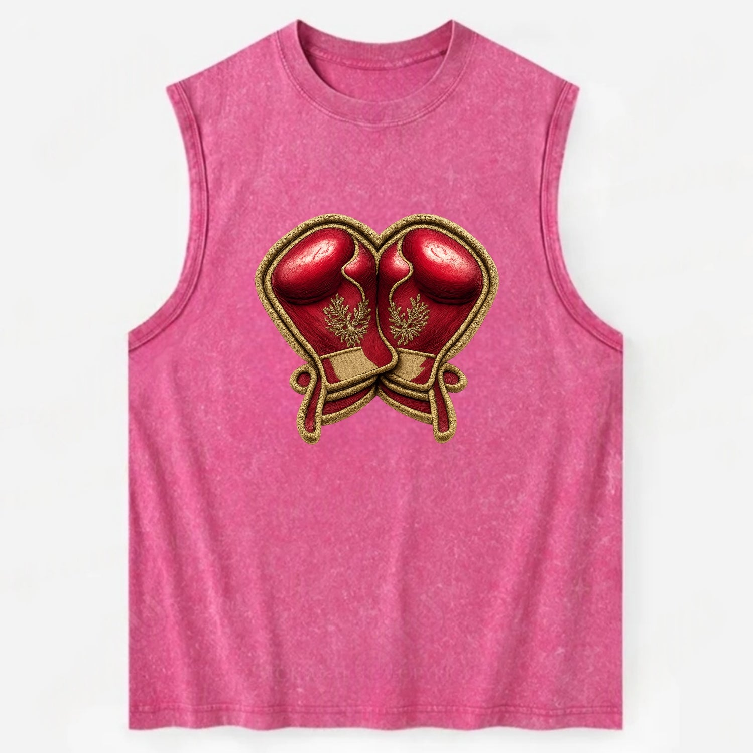 Embroidered patch design - BOXING GLOVES - red boxing gloves crossed in - Vintage Washed Tank - Pink