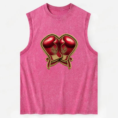 Embroidered patch design - BOXING GLOVES - red boxing gloves crossed in - Vintage Washed Tank - Pink
