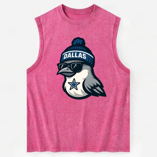 Dallas Mockingbird wearing Cowboys beanie with sheriff star and wayfarer - Vintage Washed Tank - Pink