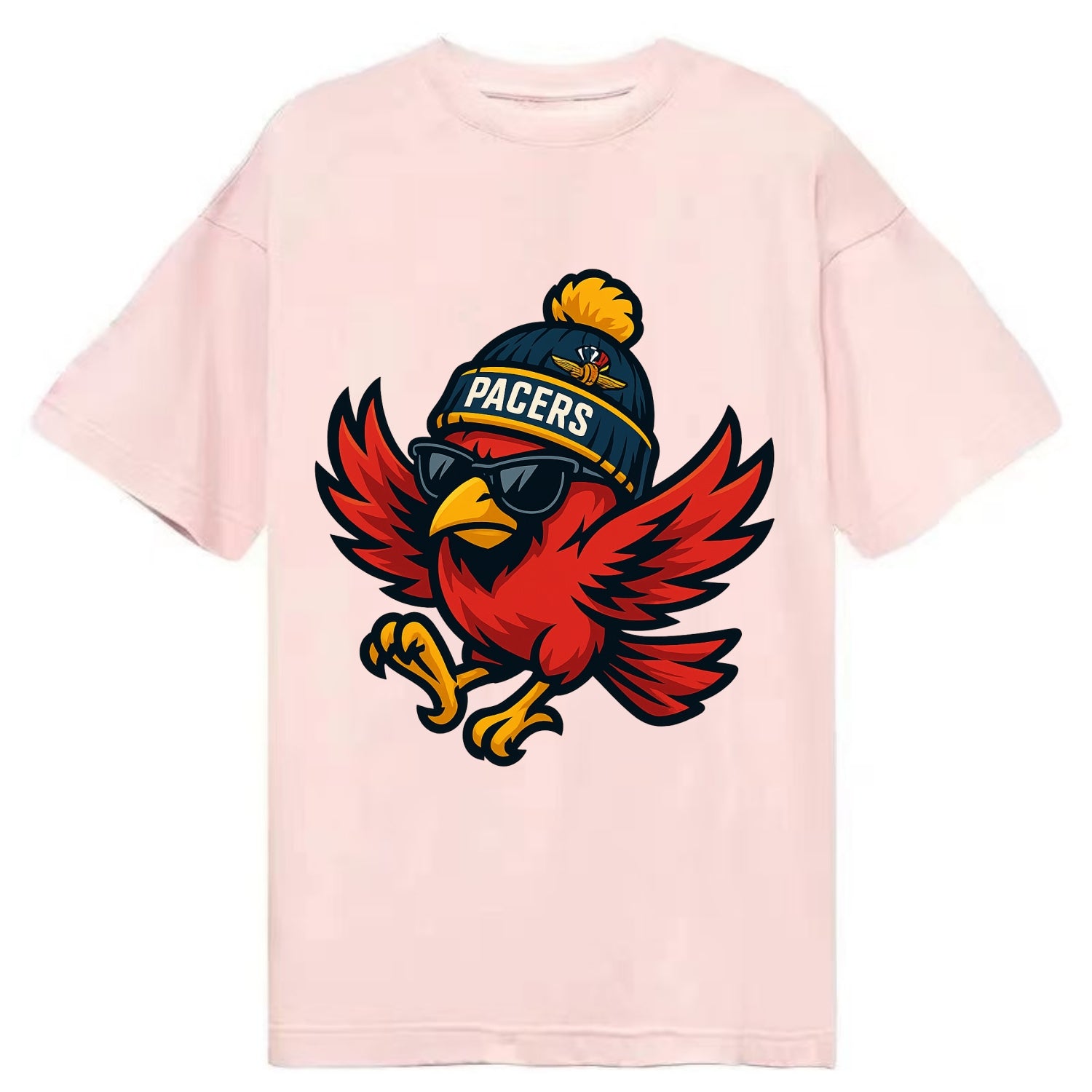 Indiana Cardinal wearing Pacers beanie with speedway patch and wayfarer sunglasses - Classic T-shirt - Pink