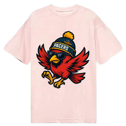 Indiana Cardinal wearing Pacers beanie with speedway patch and wayfarer sunglasses - Classic T-shirt - Pink