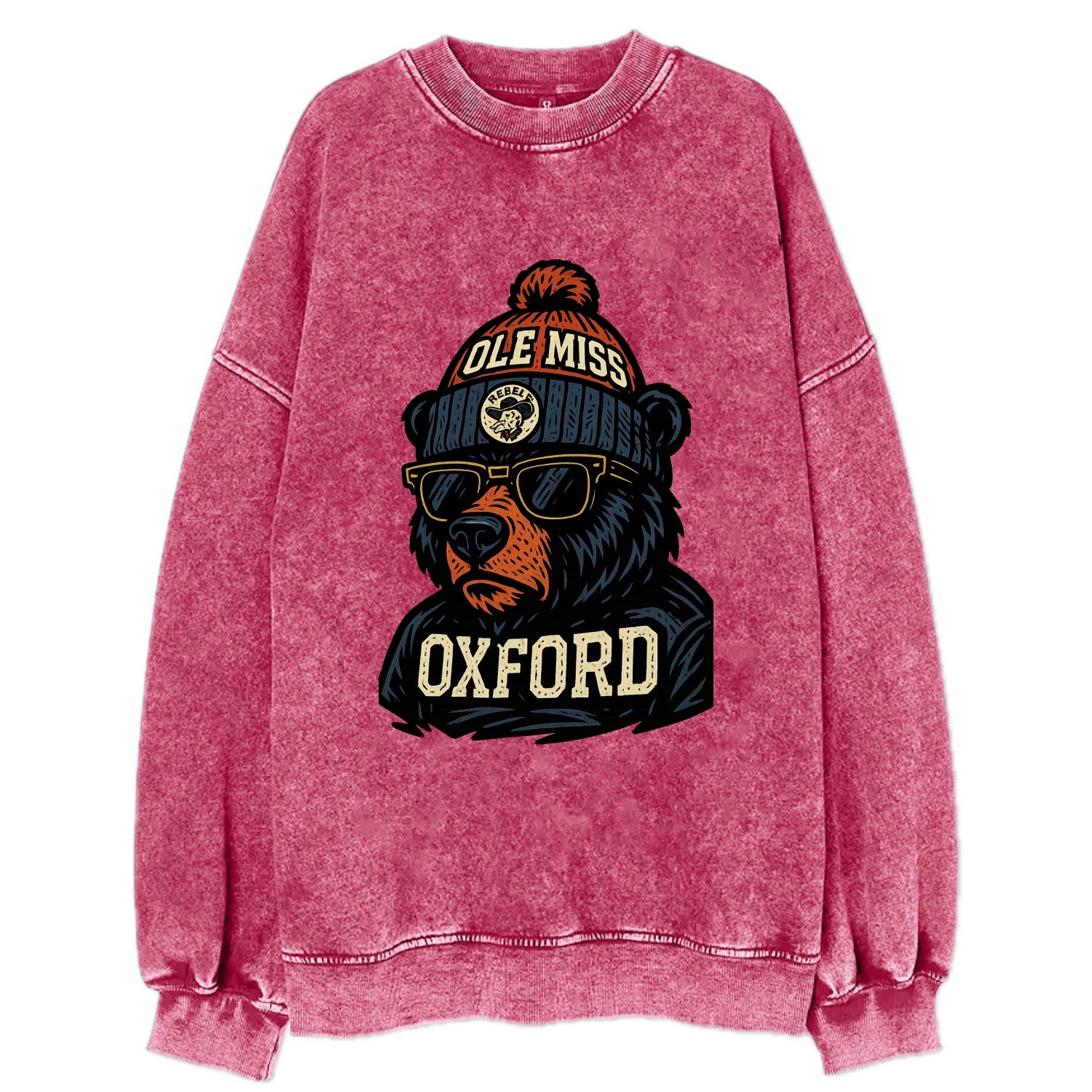 Oxford Black Bear wearing Ole Miss beanie with rebel patch Vintage  Sweatshirt