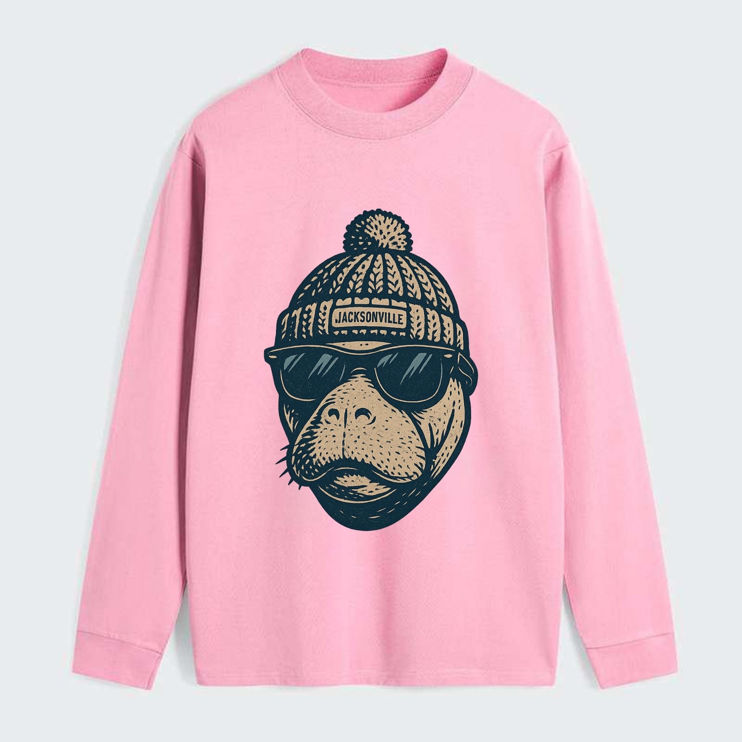 Jacksonville Manatee wearing Jacksonville beanie with pom pom and - Classic Long Sleeve Shirt - Pink
