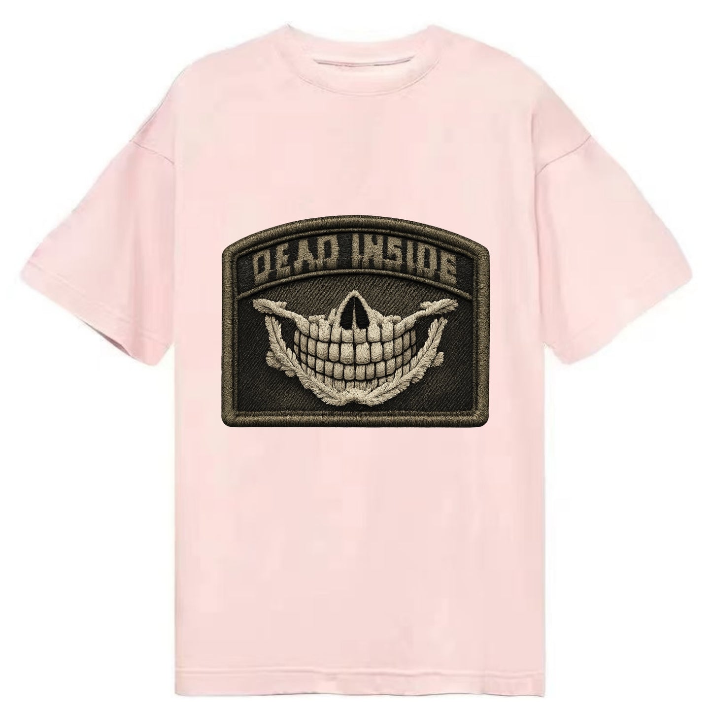 DEAD INSIDE SMILE - skeleton smile in white , dark humor - Classic T-shirt - Pink