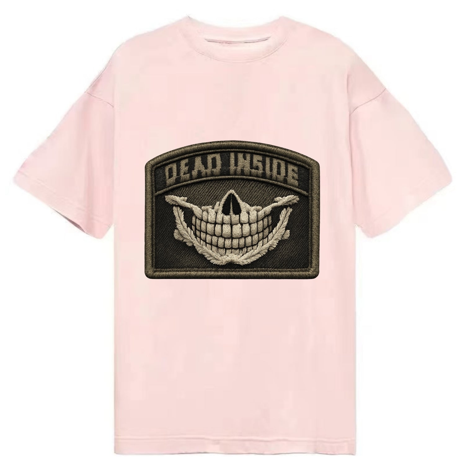 DEAD INSIDE SMILE - skeleton smile in white , dark humor - Classic T-shirt - Pink