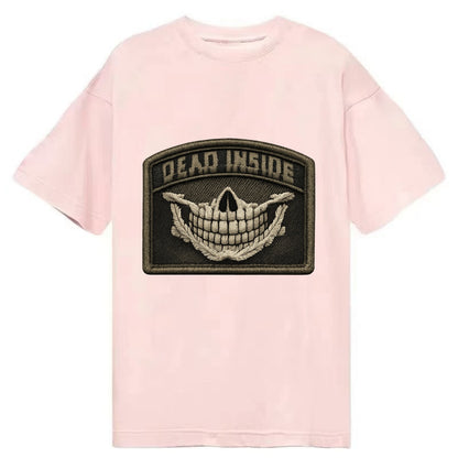 DEAD INSIDE SMILE - skeleton smile in white , dark humor - Classic T-shirt - Pink
