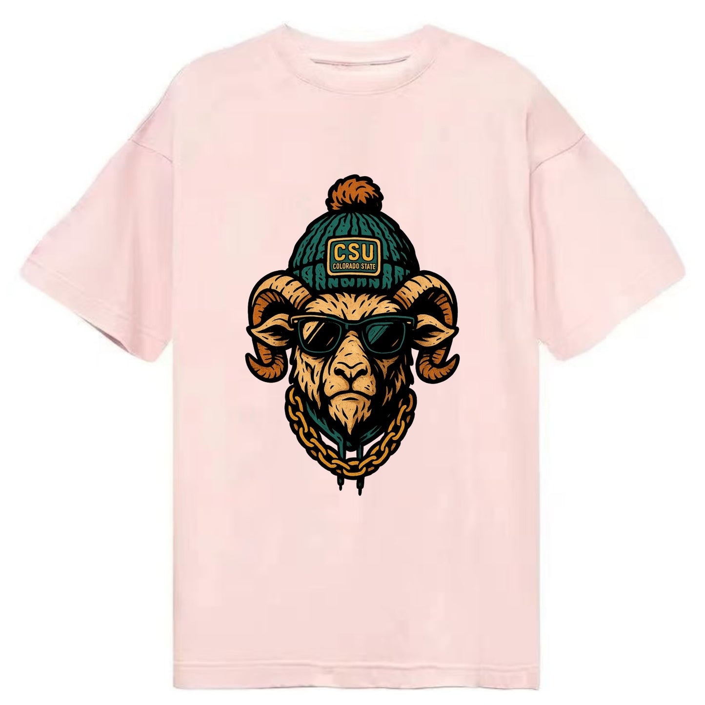 Fort Collins Ram wearing Colorado State beanie with CSU patch - Classic T-shirt - Pink