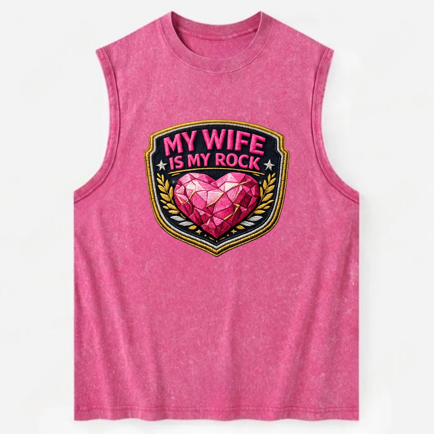 MY WIFE IS MY ROCK - pink rock heart - pink - solid wife - Vintage Washed Tank - Pink