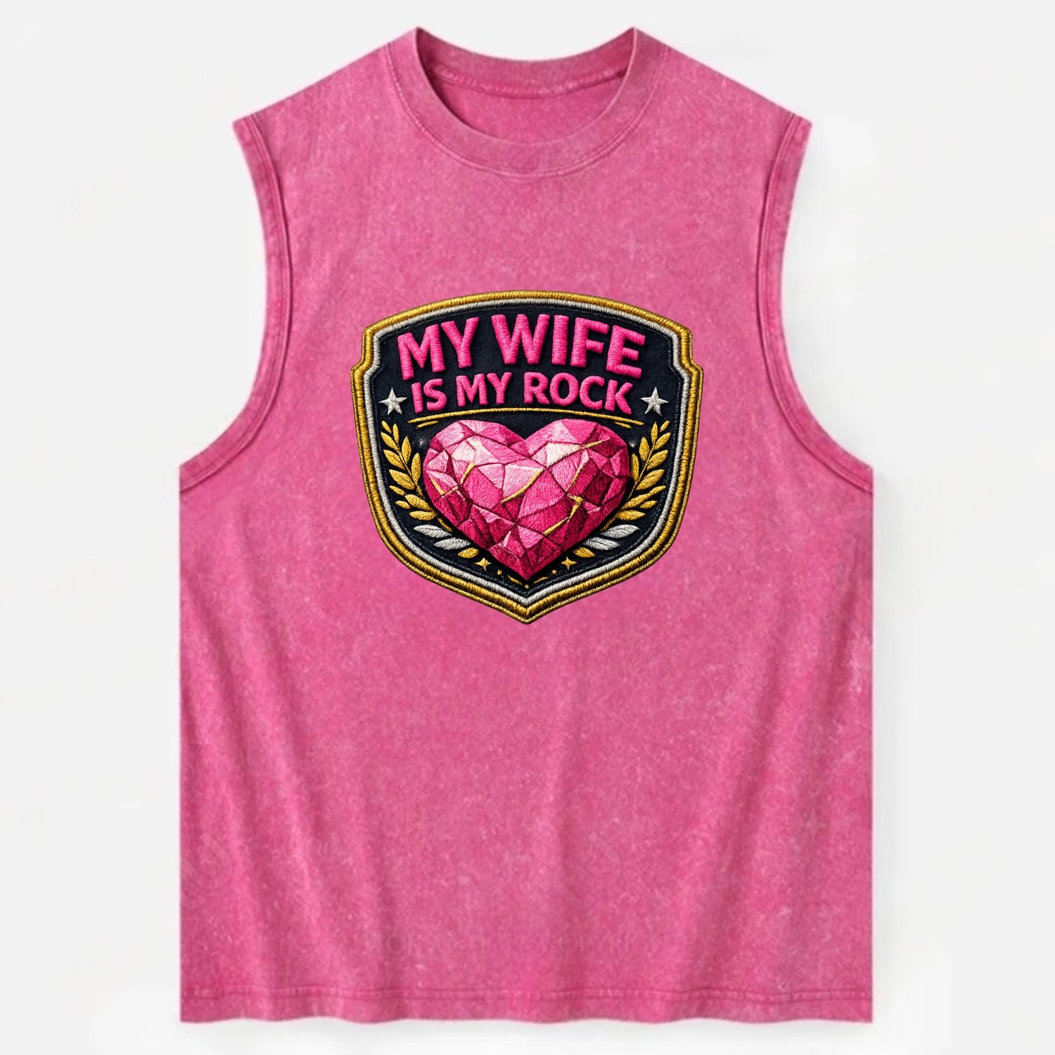 MY WIFE IS MY ROCK - pink rock heart - pink - solid wife - Vintage Washed Tank - Pink