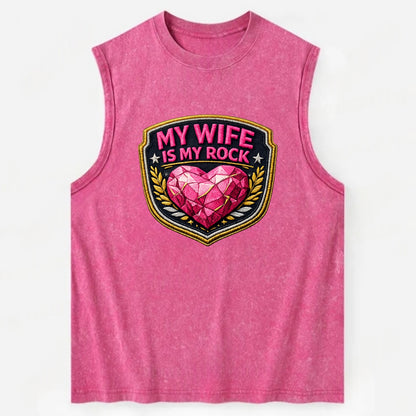 MY WIFE IS MY ROCK - pink rock heart - pink - solid wife - Vintage Washed Tank - Pink